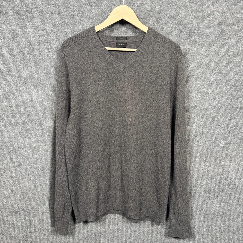 J. Crew Mens Size Large Sweater Gray Slim Fit V Neck Merino Wool Nylon‎ Alpaca
